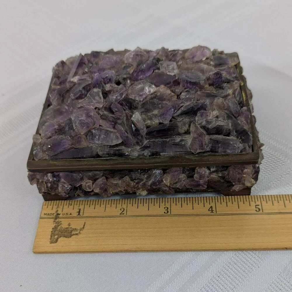 Antique purple amethyst & brass cedar-lined keepsake box